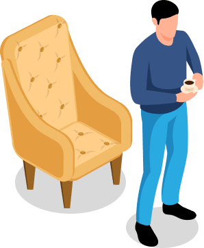 申請の相談も、コーヒー片手に気軽にできる雰囲気のイラスト